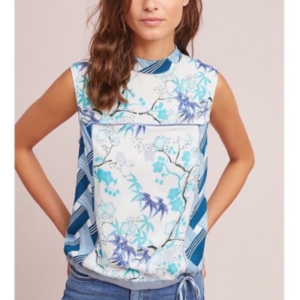 Anthropologie TINY Evelyn Blue Cherry Blossom Blouse Size Small